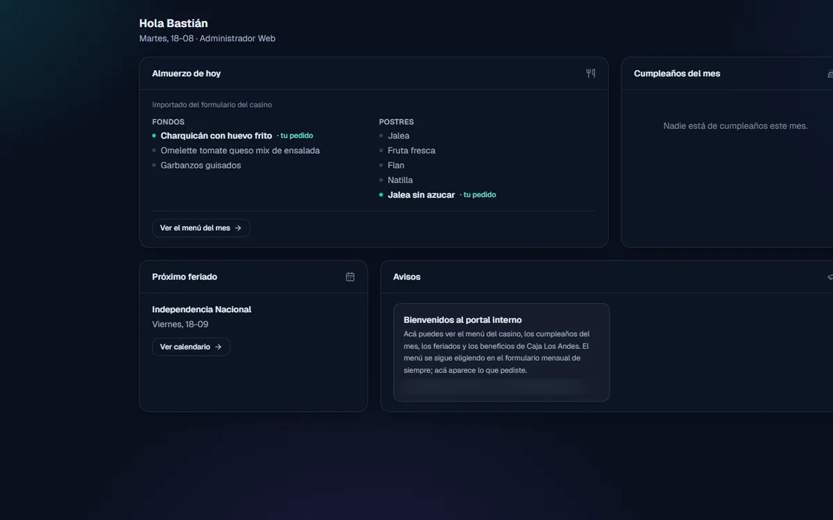 Inicio del portal interno de Motorman con avisos y novedades
